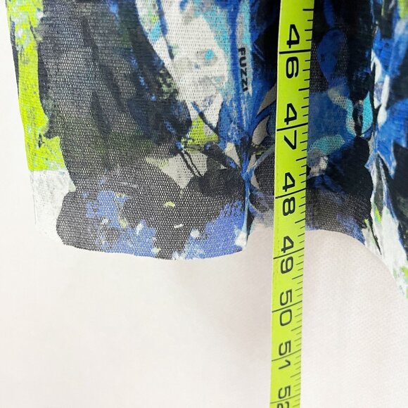 NEW Fuzzi Floral Mesh Midi Dress Ruched Sleeves V-Neck Black Blue Artsy Size XS - Picture 8 of 8